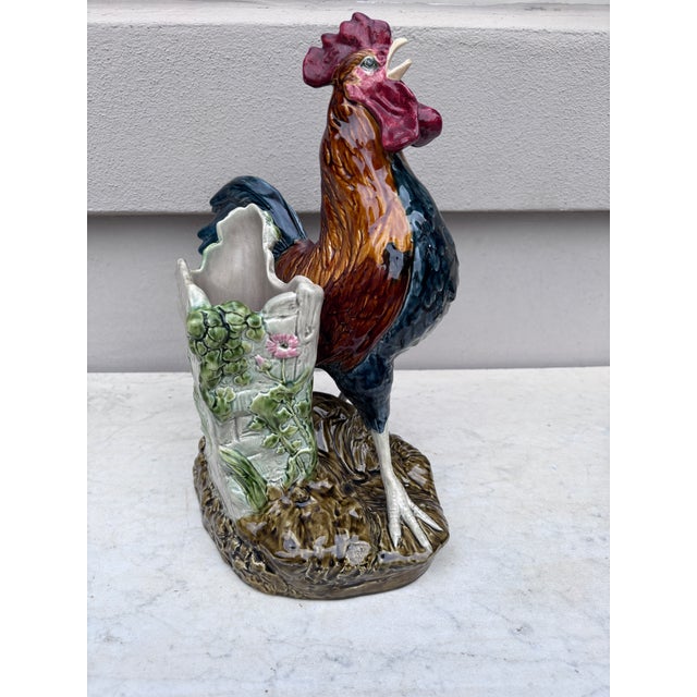 Ceramic 19th Century Majolica Rooster Vase Choisy Le Roi by Carrier Belleuse For Sale - Image 7 of 10