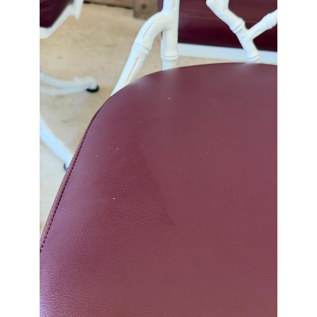 Metal Set of Four Vintage Faux Bamboo Swivel Dining Chairs in Glossy White For Sale - Image 7 of 12