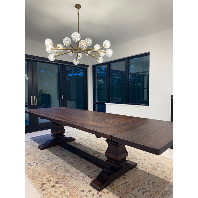 Restoration Hardware Salvaged Wood Trestle Extension Dining Table With 6 Bennett Parsons Chairs For Sale - Image 9 of 12