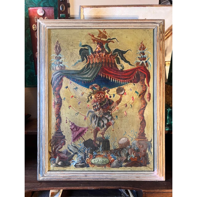 Chinoiserie 18th-Century Style Chinoiserie Commedia Dell'Arte Oil Painting in the Manner of Andien De Clermont Early 20th Century For Sale - Image 3 of 15