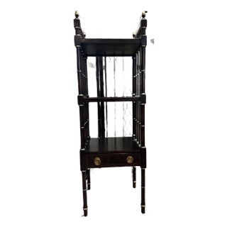 Maitland Smith 3-Tiered Etagere With Silver Accents and Drawer For Sale