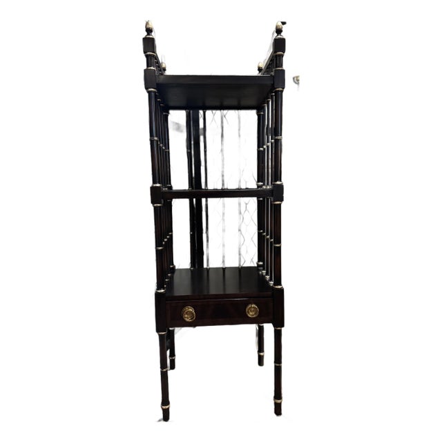 Maitland Smith 3-Tiered Etagere With Silver Accents and Drawer For Sale