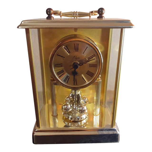 1980s Elgin Quartz Gold Plated Mantle Clock Chairish