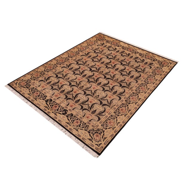 Shabby Chic 1980s William Morris Tulip Black/Beige Wool Rug For Sale - Image 3 of 10