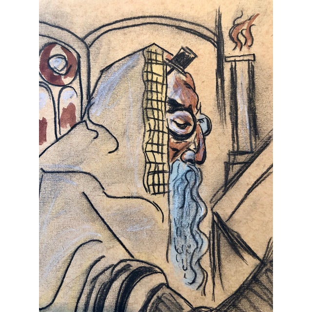 Modern Hugó Scheiber, Rare Modernist Hungarian Rabbi Pastel Drawing Gouache Painting Judaica Art Deco, c.1930s For Sale - Image 3 of 5