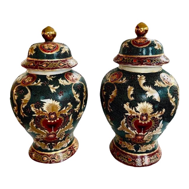 Satsuma Temple Jars - A Pair For Sale