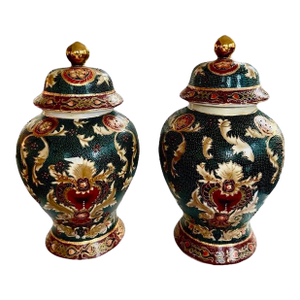 Vintage Chinese Satsuma Lidded Urns - A Pair