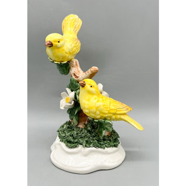 French Country Vintage Italian Ceramic Yellow Bird Figurine With Applied Flowers and Foliage – Traditional, Cottage For Sale - Image 3 of 14