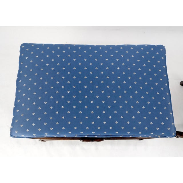 Pair of Carved Regency Style Blue Upholstery Benches MINT For Sale - Image 6 of 10