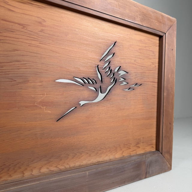 Brown Japanese Wooden Ranma Transom Panel with Cranes and Pine Motif, 1930s For Sale - Image 8 of 15