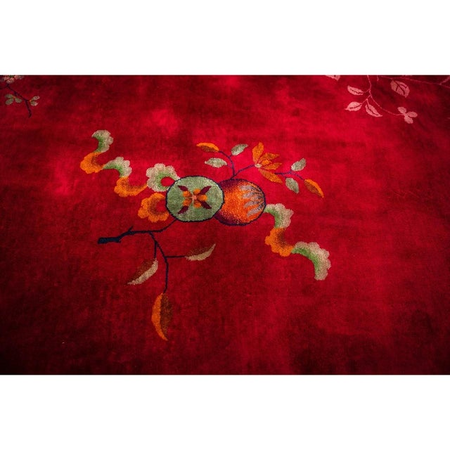 Art Deco 1920s Antique Fuschia Asymmetrical Floral Handknotted Wool Chinese Art Deco Rug For Sale - Image 3 of 8