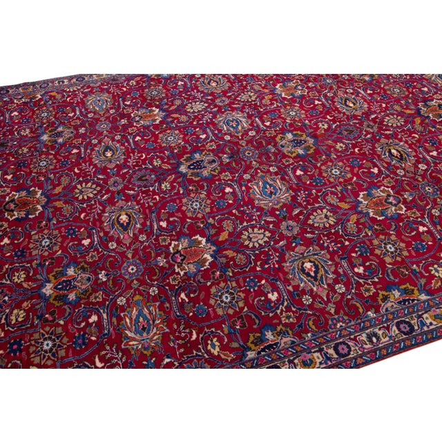 1960s Vintage Persian Tabriz Handmade All-Over Red Wool Rug For Sale In New York - Image 6 of 7