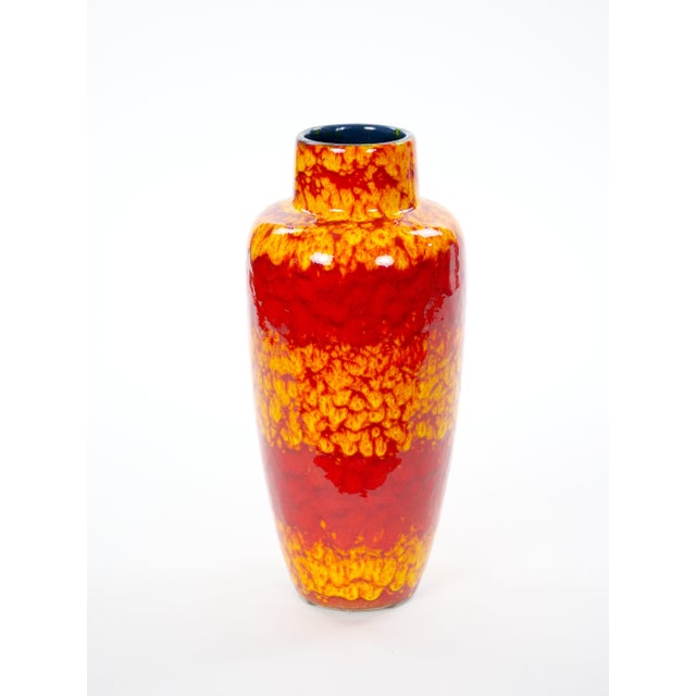 Red Mid-Century West German Glazed Porcelain Vase, Yellow & Red, 12\" Tall For Sale - Image 8 of 8