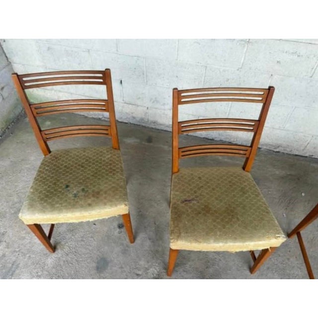 Set of 4 Vintage Ladder Back Teak Wooden Dining Kitchen Chairs Mid-Century Modern Sweden 1960’s For Sale - Image 4 of 8