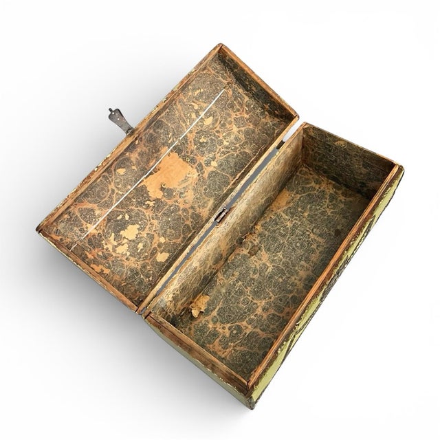 Antique Metal Studded and Painted Wood Trunk For Sale In Chicago - Image 6 of 7