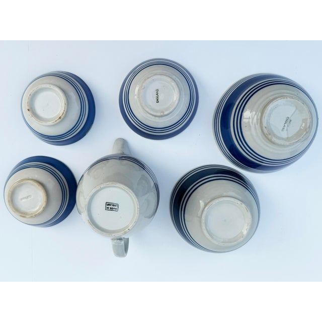 Early 20th Century Collection of Blue & White English Pottery - Bowls & Pitcher - 6 PCS For Sale - Image 5 of 6