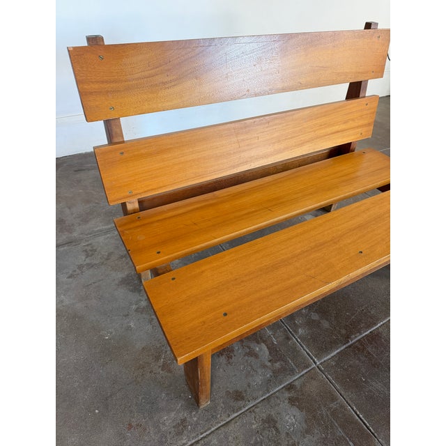 Vintage French 1950s Brutalist Mahogany Bench For Sale - Image 12 of 18