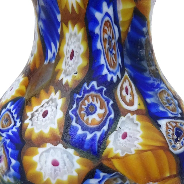 Murano Fratelli Toso Murano Millefiori Flowers Antique Italian Art Glass Ornate Handle Cabinet Vase Pitcher For Sale - Image 4 of 7