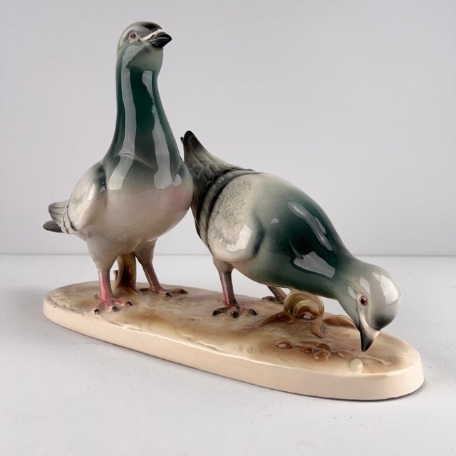 Large Ceramic Porcelain Doves Figurine from Porzellanmanufaktur Katzhütte Hertwig, Germany, 1930s For Sale - Image 4 of 9