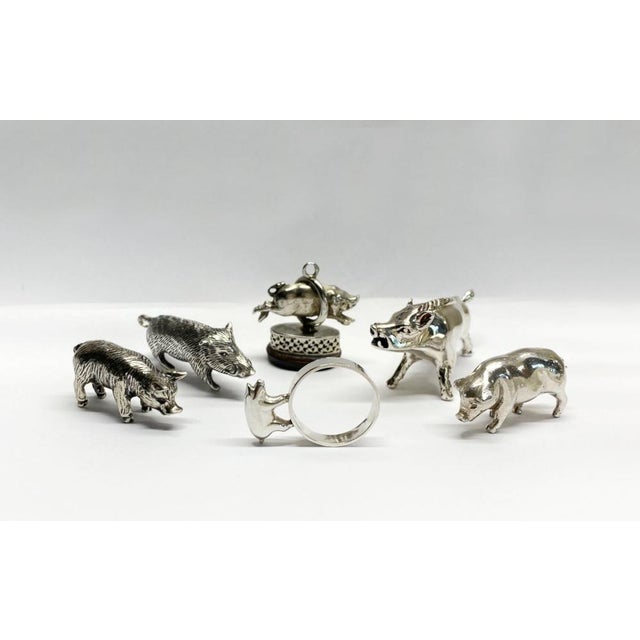 Miniature Silver Pigs & Wild Boar, 1990s, Set of 6 For Sale - Image 16 of 17
