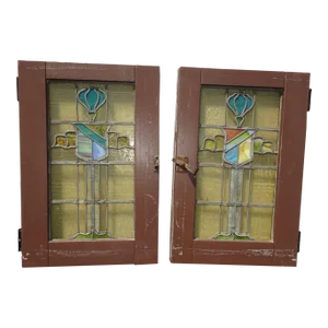 1940s Stained Glass Door Windows - Set of 2