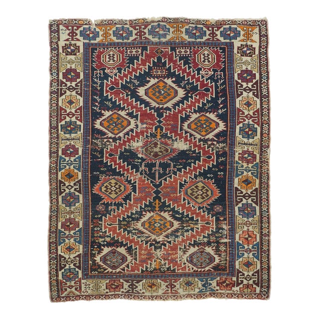 Antique Shirvan Caucasian Rug 3'7'' X 4'6'' For Sale