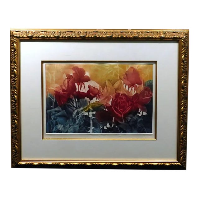 Vintage GH Rothe "Burning Rose" Hand Signed Original Mezzotint For Sale