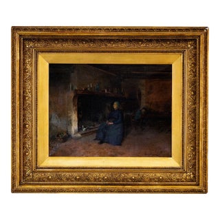 Antique Alfred Belhomme Oil Painting of an Interior Scene For Sale