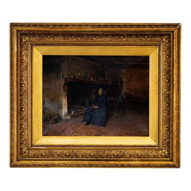 Antique Alfred Belhomme Oil Painting of an Interior Scene For Sale