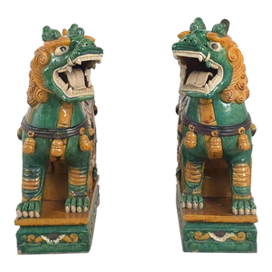 Pair of Large Chinese Sancai Pottery Foo Dogs, 20th Century or Earlier