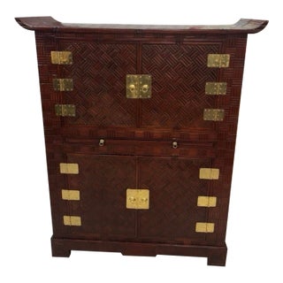 Vintage Maitland and Glascoe Style Chinoiserie Parquet Bamboo Bar Cabinet For Sale