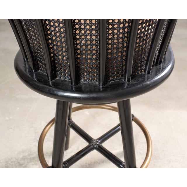 Pair of McGuire Lacquered Rattan Cane Swivel Barstools For Sale - Image 10 of 18