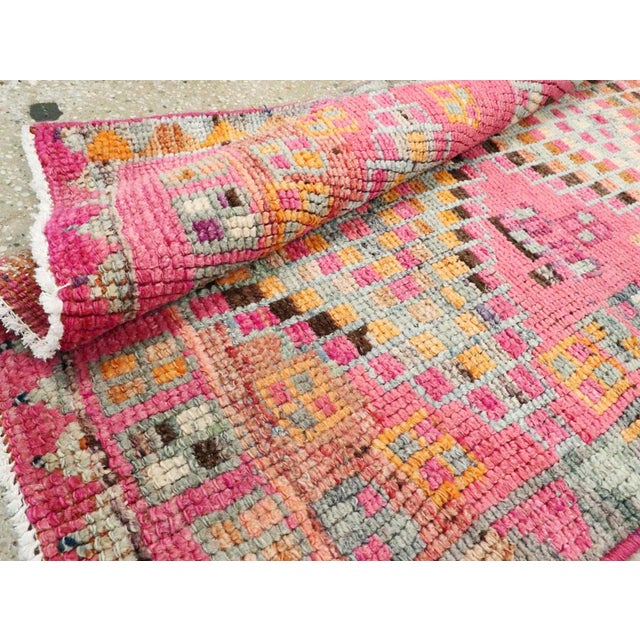 Galerie Shabab Collection Mid-20th Century Turkish Colorful Oushak Runner With Tribal Design For Sale - Image 10 of 10