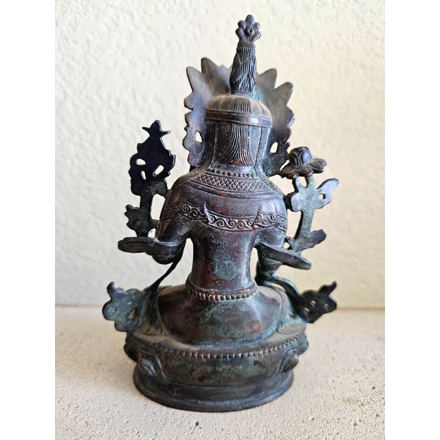 Metal 19th Century Tibetan Green Tara Bronze – Shyama Tara “Swift Liberator” – Himalayan Altar Sculpture For Sale - Image 7 of 12