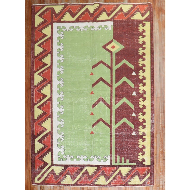 Mid-Century Modern Zabihi Collection Eclectic Turkish Deco Zeki Muren Rug - 6'9" x 9'6" For Sale - Image 3 of 11