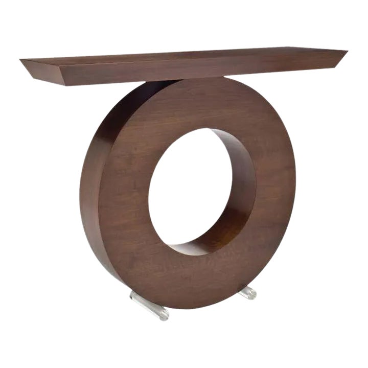 Walnut Donut Mid-century Console With Slant-edged Wood-top | Chairish