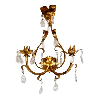 ItalianTole Gold Double Arm Candle Sconce With Crystals For Sale