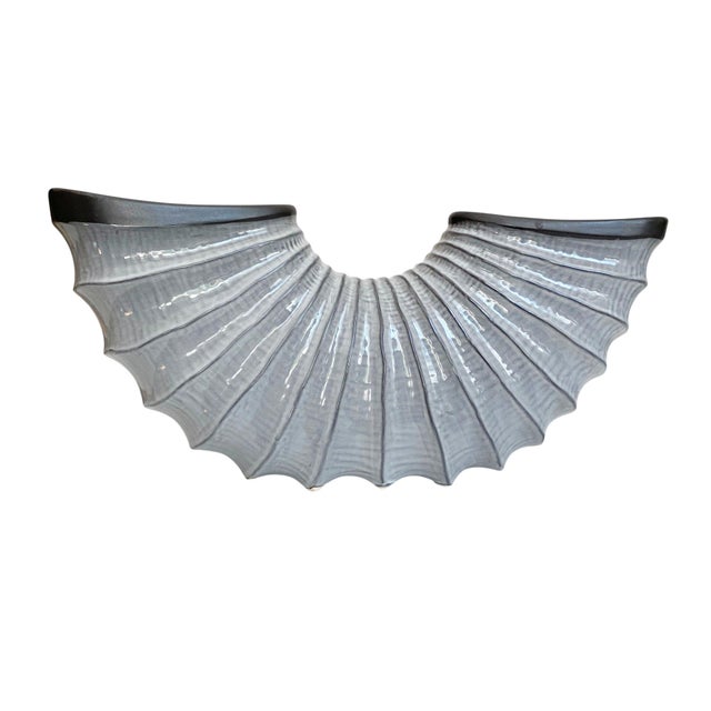 Art Deco Nautical Ceramic Large Seashell Inspired Fan Vase For Sale - Image 3 of 6