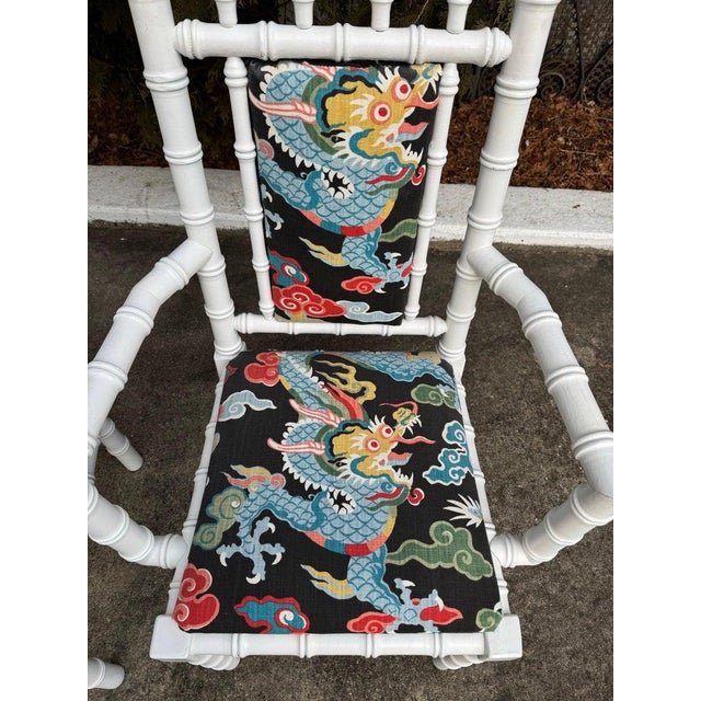 Pair of White Wooden Faux Bamboo Chairs For Sale - Image 10 of 12