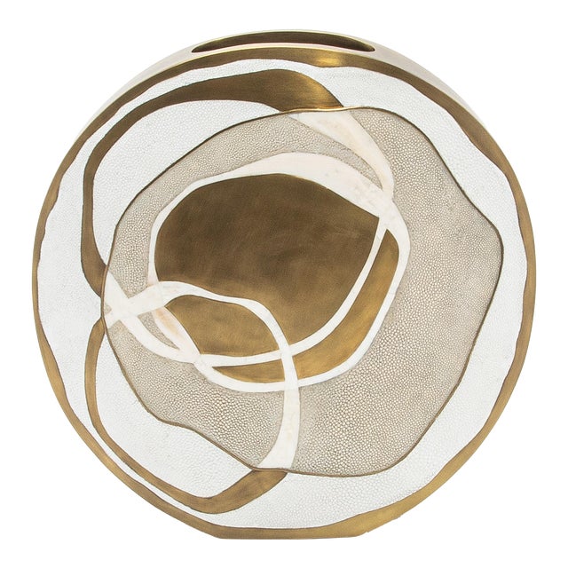 Modern Vase in Shagreen With Mother of Pearl and Brass Details by R&y Augousti For Sale