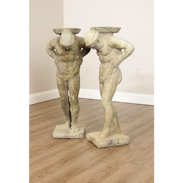 Vintage Pair Of Cast Stone 'Hercules' Figural Garden Statue Pedestals For Sale In Philadelphia - Image 6 of 12