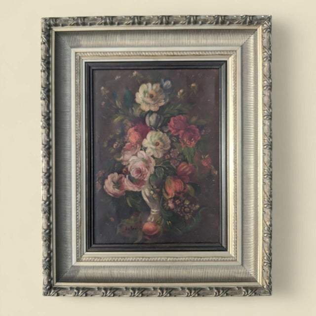 Antique Still Life Dark Academia Botanical Oil Painting Signed For Sale - Image 10 of 14