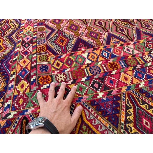 Textile Multicolor Mushwani Maimana Hand-Woven Kilim Rug - 6'7" X 9'2" For Sale - Image 7 of 16