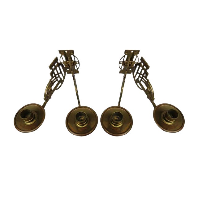 Art Nouveau Brass Piano Candleholders, Set of 2 For Sale