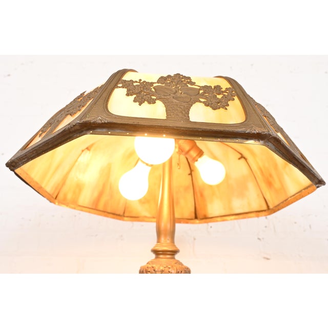 Bronze Antique Art Nouveau Slag Glass Table Lamp Attributed to Handel, Circa 1920s For Sale - Image 8 of 11