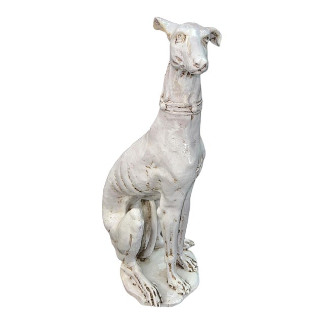 20th Century Distressed Painted Ceramic Whippet For Sale