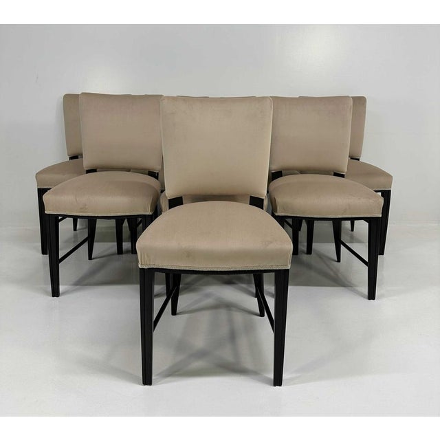 Art Deco Italian Black and Beige Velvet Chairs attributed to Antonio Cassi Ramelli, 1940s, Set of 8 For Sale - Image 3 of 14
