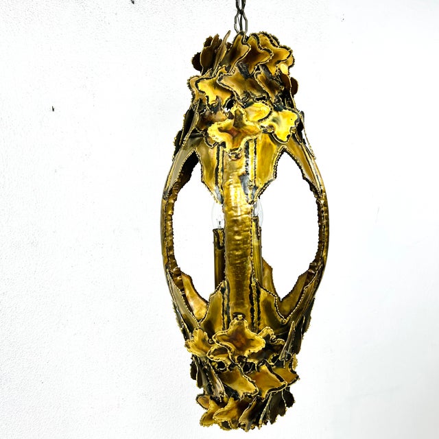 Metal 1970s Torch Cut Brass Brutalist Chandelier by Tom Greene for Feldman For Sale - Image 7 of 15