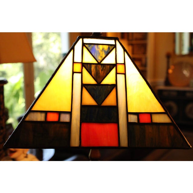 Remington Bronze "The Outlaw" Table Lamp W/ Stained Glass Shade in Mission Style For Sale - Image 11 of 13