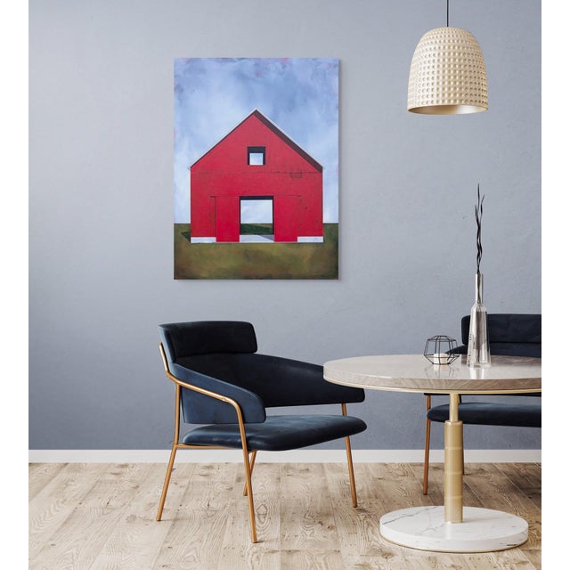 2010s Summer Air by Justin Wheatley | Acrylic on panel Red barn under a blue sky. For Sale - Image 5 of 5
